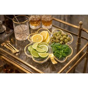 Vintage Jeannette Glass | Clover Divided Dish | Gold Trim Glass | Relish Dish